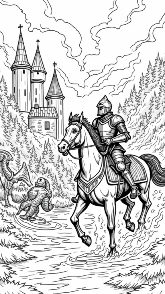 coloring pages of knights and dragons